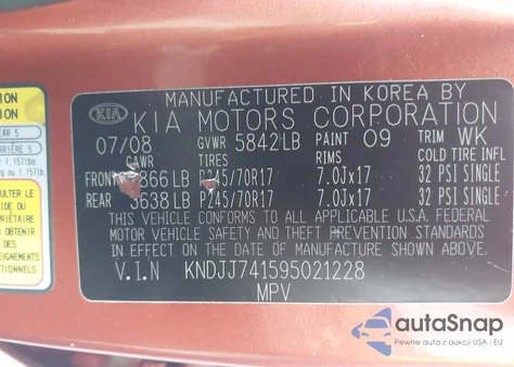 2009 Kia Borrego Ex V6 from USA, damaged, VIN KNDJJ741595021228